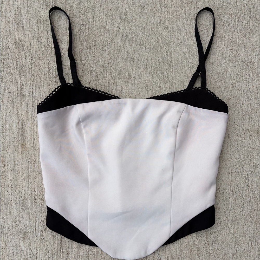 White Fox Corset Tank Top XS Black White Contrast Coquette Balletcore Y2K